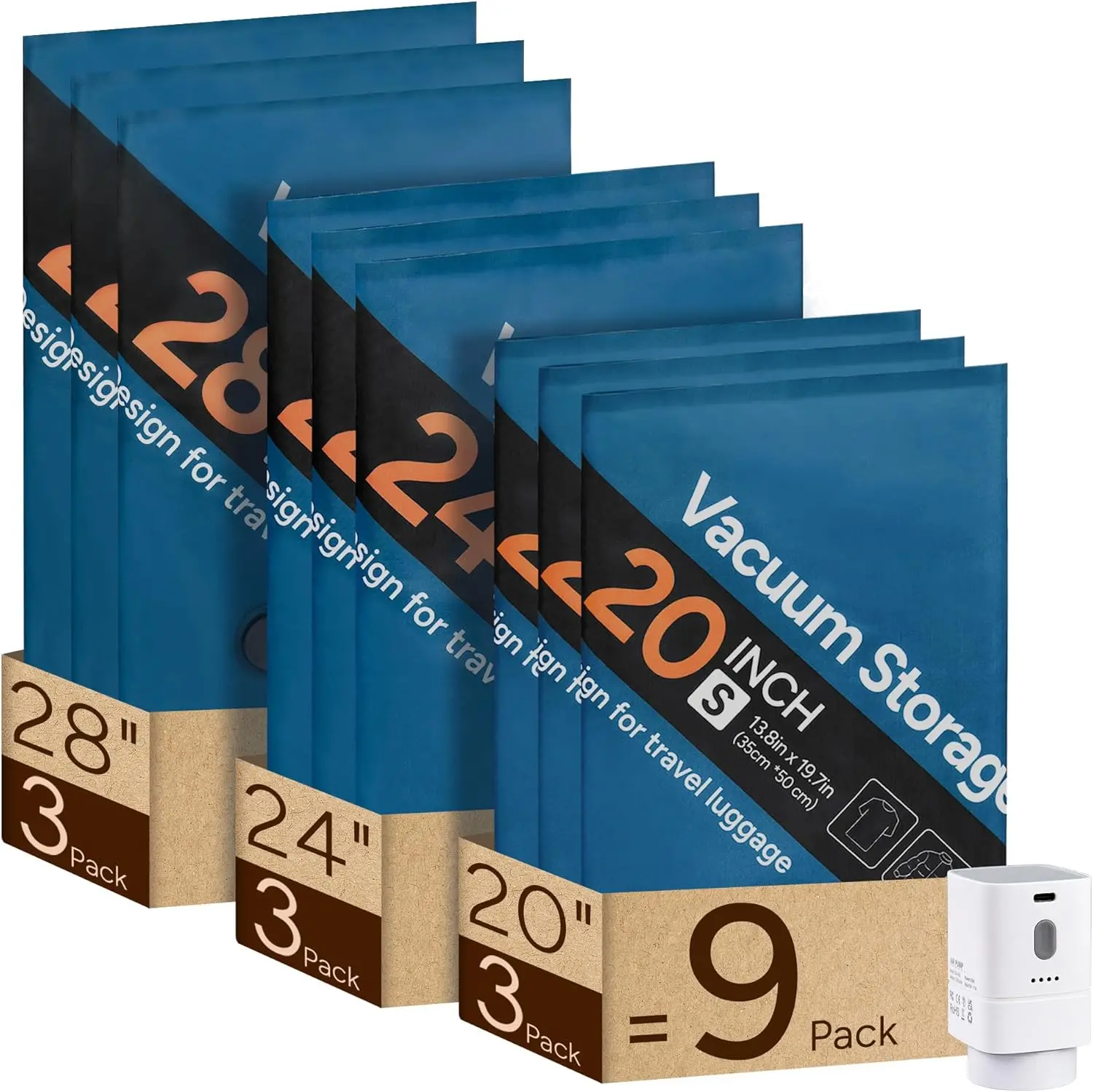 

Набор из 9 вакуумных пакетов для путешествий с беспроводным перезаряжаемым насосом, пакеты для экономии места из ткани Оксфорд с защитой от посторонних глаз