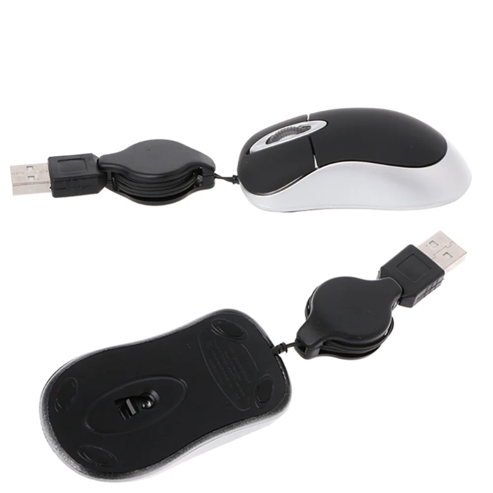 

2 Pc Compatible Mouse Optical Mini Compact Travel Retractable USB Notebook