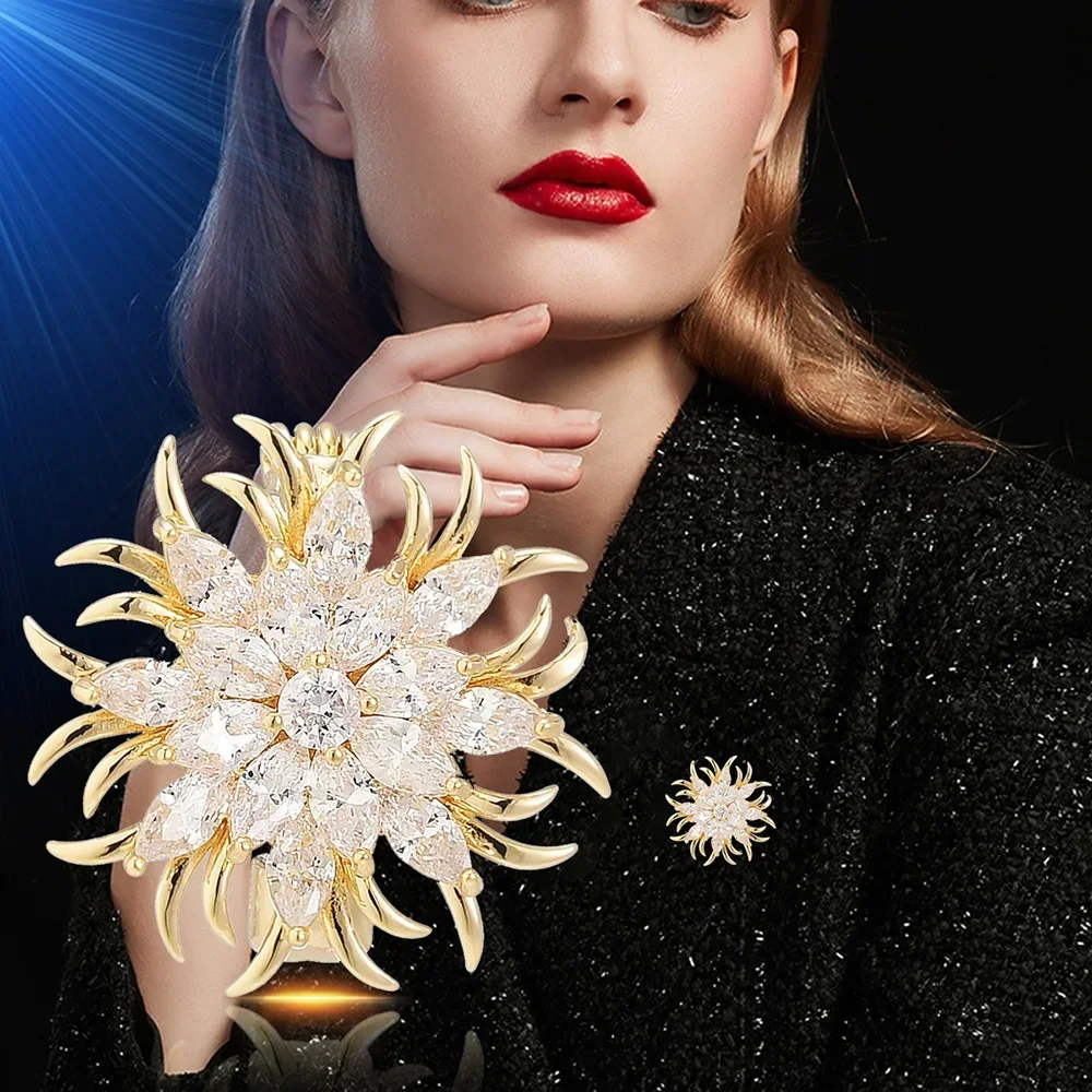 

Elegant Rhinestone Snowflake Flower Brooch for Women High-end Sparkling Exquisite Pin Corsage Dress Accessories Birthday Gift