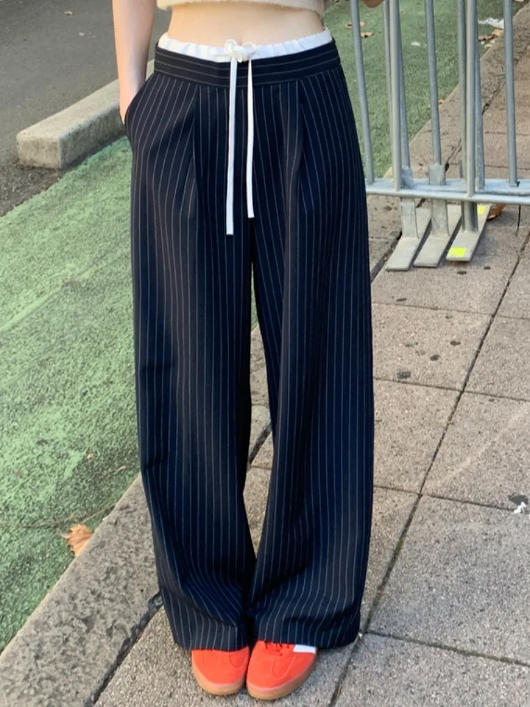 

Шикарные винтажные брюки в полоску с цветными блоками, широкие штаны, повседневные брюки, универсальные, для весны и осени, с эффектом омоложения, стильный дизайн, подходящие для любого образа