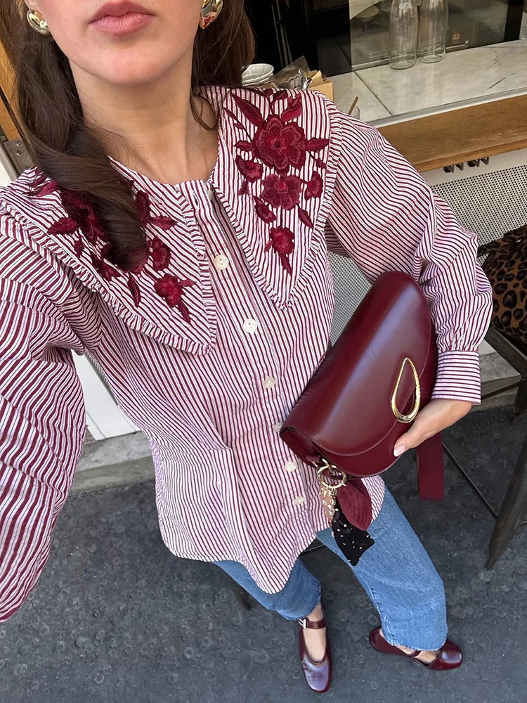 Besticktes Karohemd mit Taillenschnürung für Damen, Elegante Bluse mit Revers, Langen Ärmeln und Einreihiger Knopfleiste, Schlanke Passform, Neue Bürodamen-Partykleidung – Detail 12
