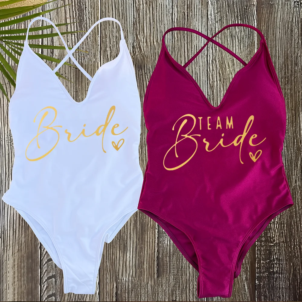 Bridal Thong Padded One Piece Swimsuit Golden Printing Swimwear Women Adjustable Straps Bathing Suit Bodysuit Beach Monokini