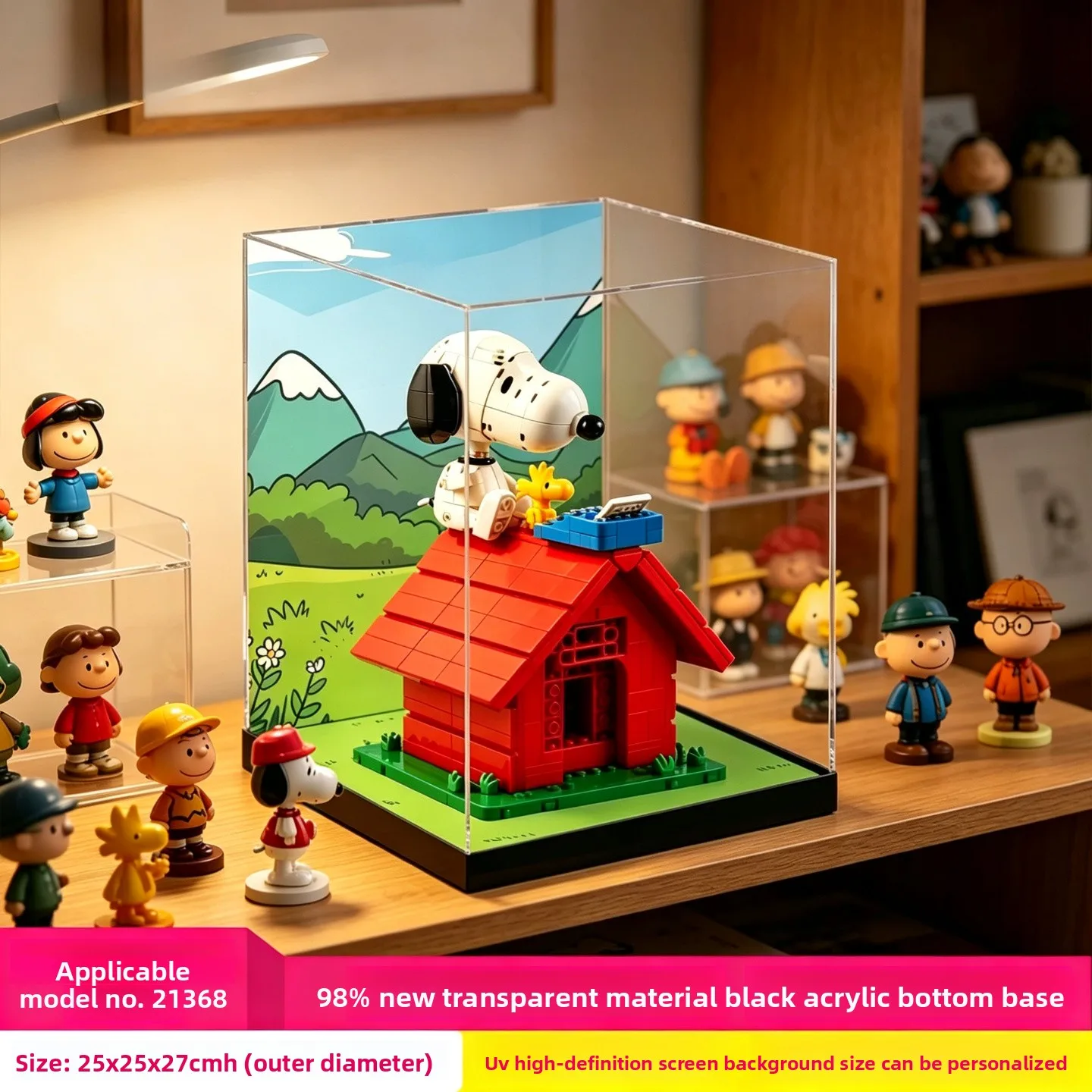 High-definition transparent acrylic display case for Lego 21368 Dog House building block model, premium dust-proof version