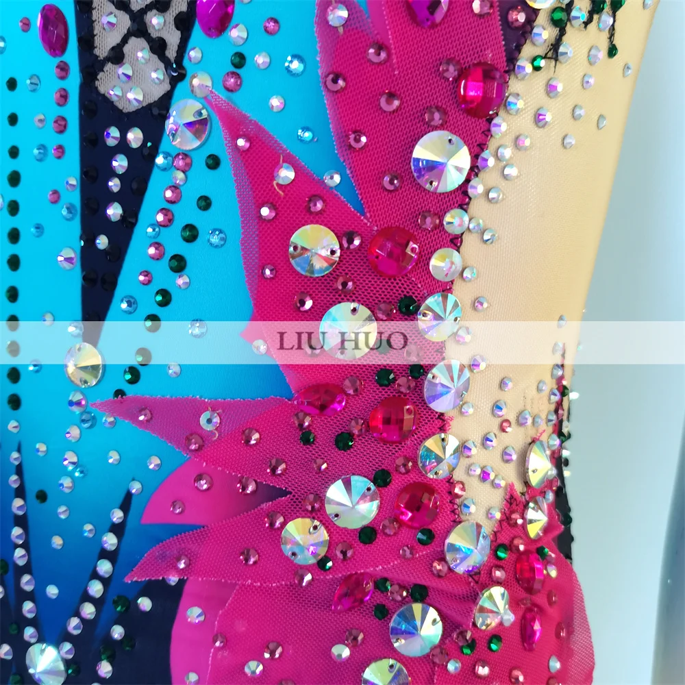 LIUHUO Rhythmic Gymnastics Leotard Customize Adult Women Girl Costume Performance Competition Dance Dress Teen Multicolour Blue