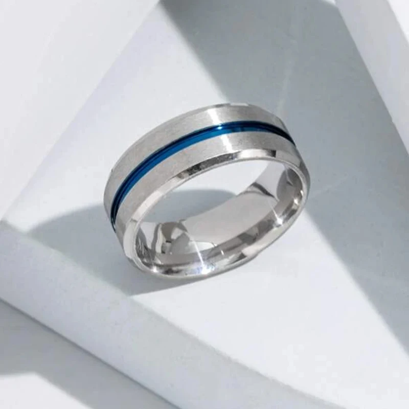 8MM Silver Black Blue Bevel Slotted Multiple Colors 316L Stainless Steel Men and women Birthday Party Jewelry Gifts Never Fade view 4