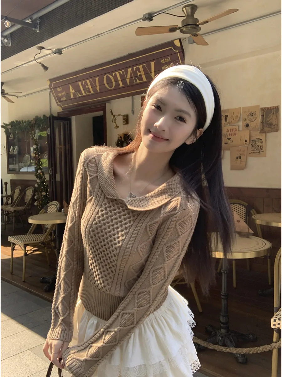 

Winter Women's Long Sve Peter Pan Collar Sweater Twist Knit Soft Comfortable Regular Fit Faionable Design Camere Sle