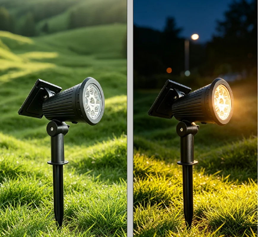 HTMCK 9 LEDs Solar Spotlights, Outdoor Waterproof, Spot Lights, Brightness Adjustable for Garden Backyard Driveway Patio Decor