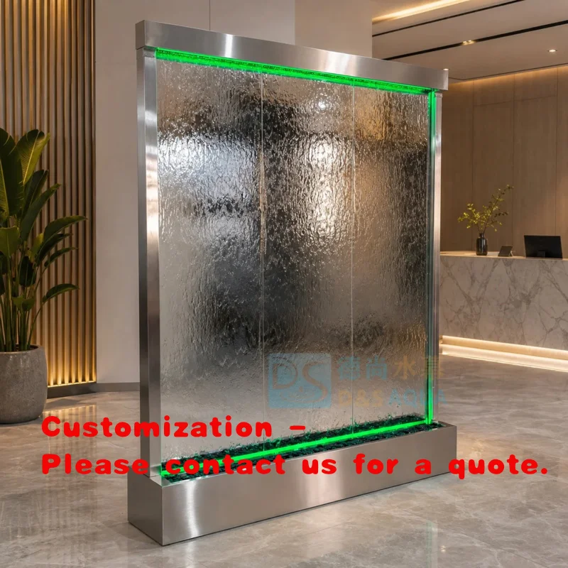 custom.304 Stainless Steel Floor Standing Glass Waterfall Wall, Modern Multi-Functional Curtain Indoor Outdoor Home Decor