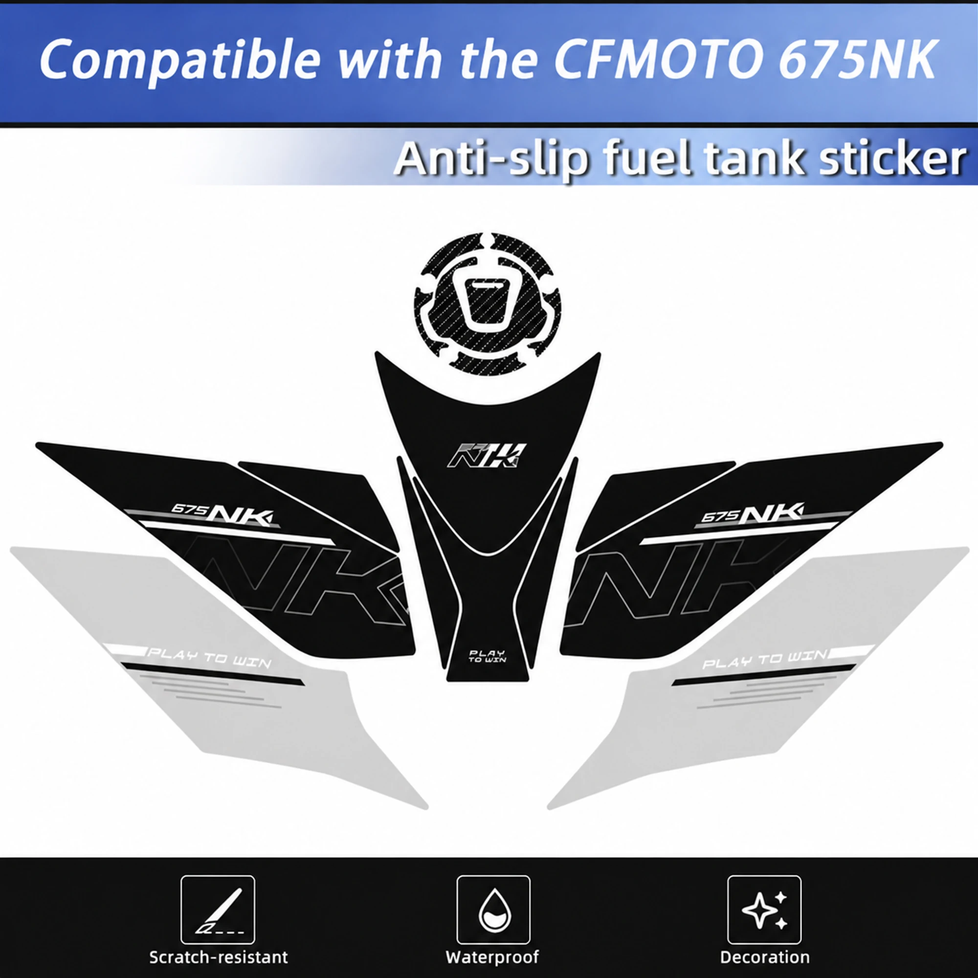 Compatible with CFMOTO 675NK Motorcycle Fuel Tank Anti-slip Sticker Thickened Buffer Fishbone Decal Body Protection Mod Parts