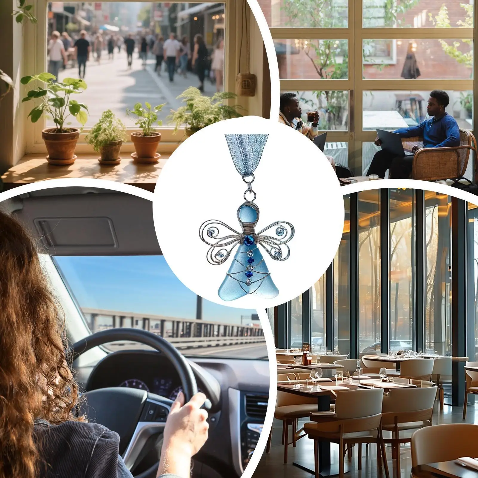 

Sea Glass Angel Ornament 2D Acrylic Pendant Decor Angel Pendant Christmas Tree Decor For Home Holiday Indoor Wall Window Car