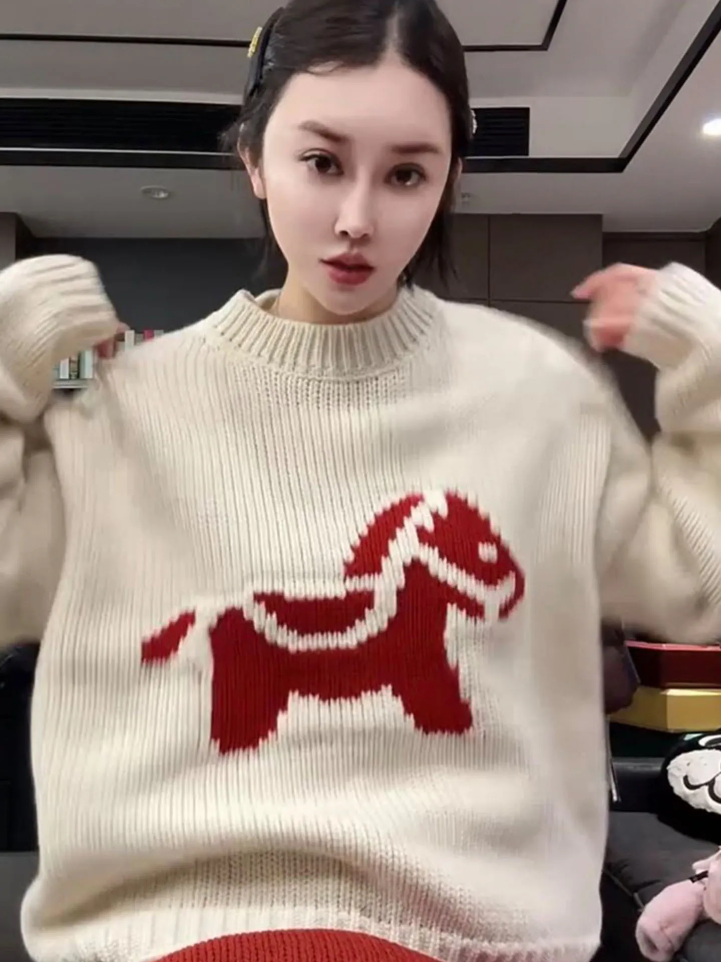 

Ladies' Faionable Spring Sweater Set Print round Ne Pullover Thiened Long Sve Loose Fit Commute Sle Winter W...