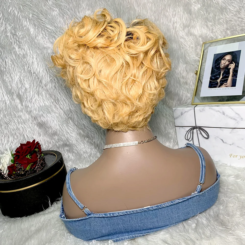 BLISS-Perruque Lace Front Wig 100% Naturelle, Cheveux Humains, Deep Water Wave, Pre-Plucked, Coupe Pixie, pour Femme