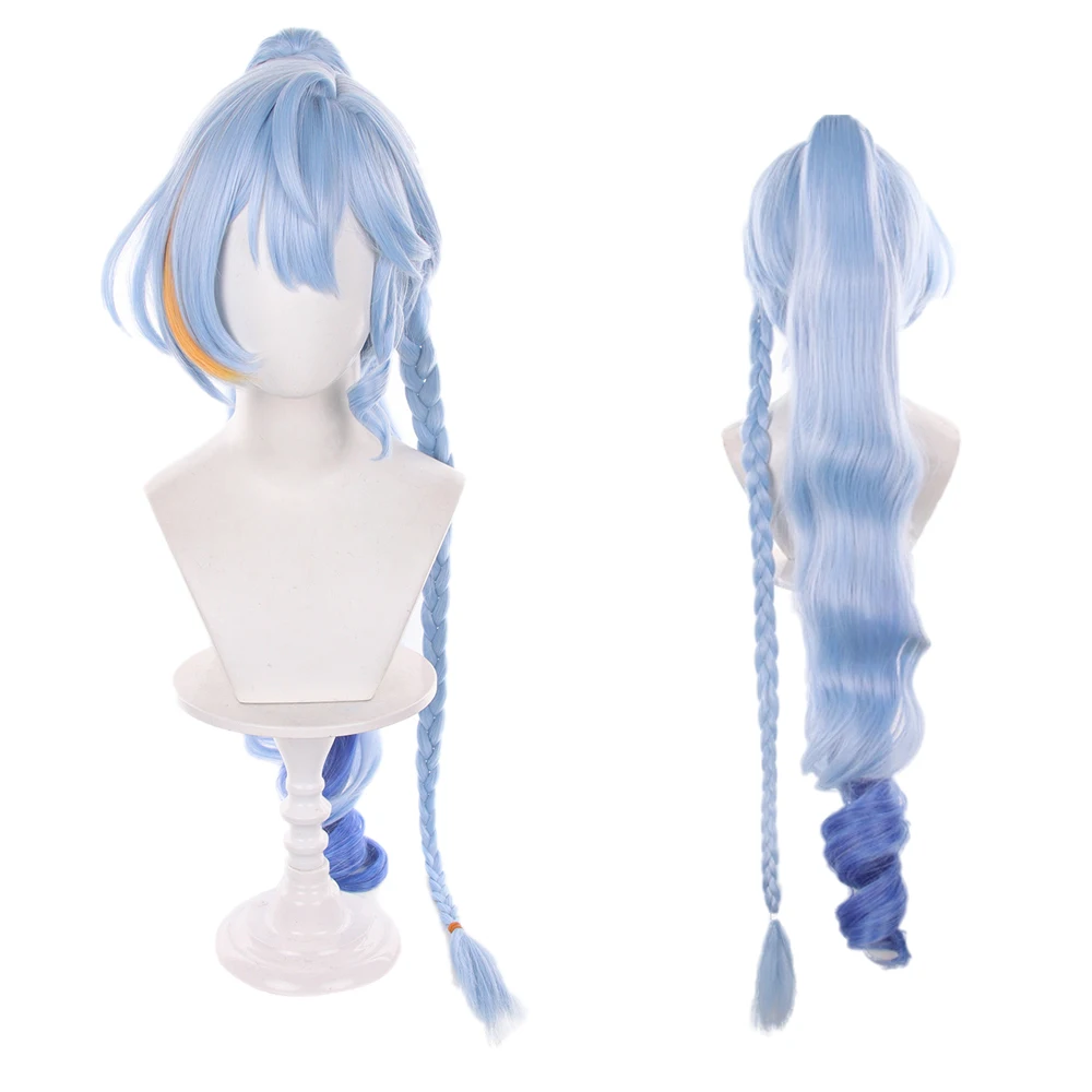 90cm Blue Gradient Curly Wave Anime Star Rail Robin Cosplay Wig Heat Resistant Synthetic Hair Robin Role Play Wig Comic Con Part