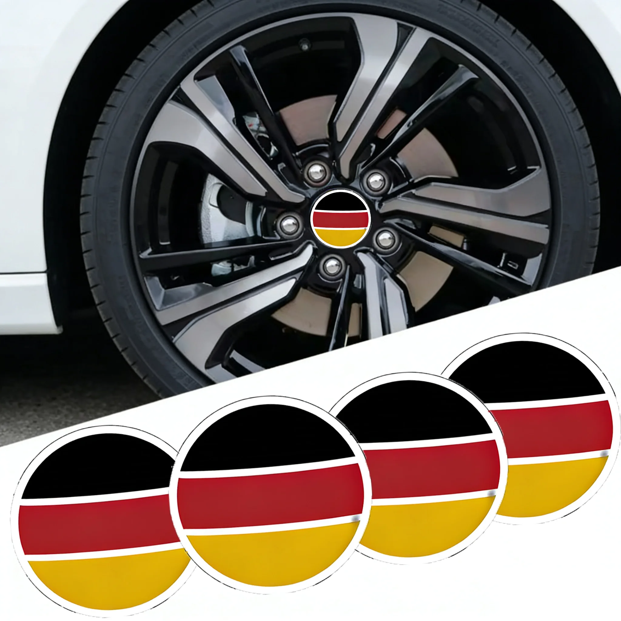 4 Pieces/Set 56mm German Flag Aluminum Alloy Car Wheel Center Hub Cap Stickers Emblem Auto Wheel Hub Modification Decoration