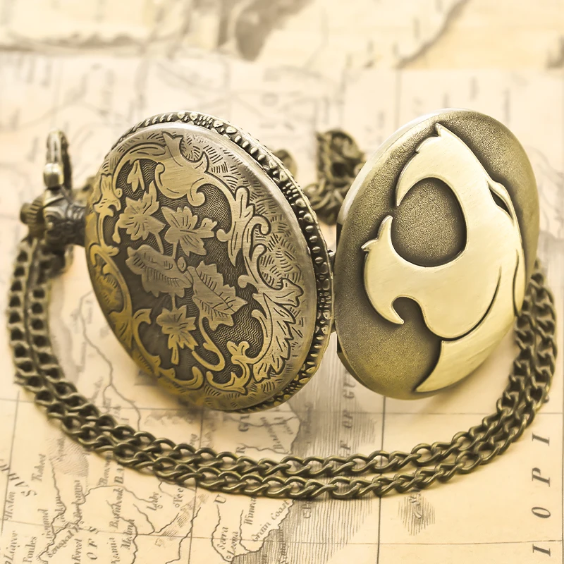 Vintage Bronze Steampunk Leopard Head Quartz Pocket Watch Necklace Pendant Clock Chain Men Women Chain Gift