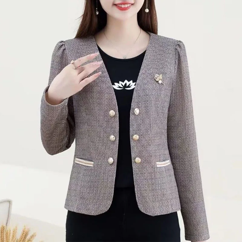 

Autumn Winter Plaid Short Suit Woolen Short Style Jacket with Versatile Temperament Slimness