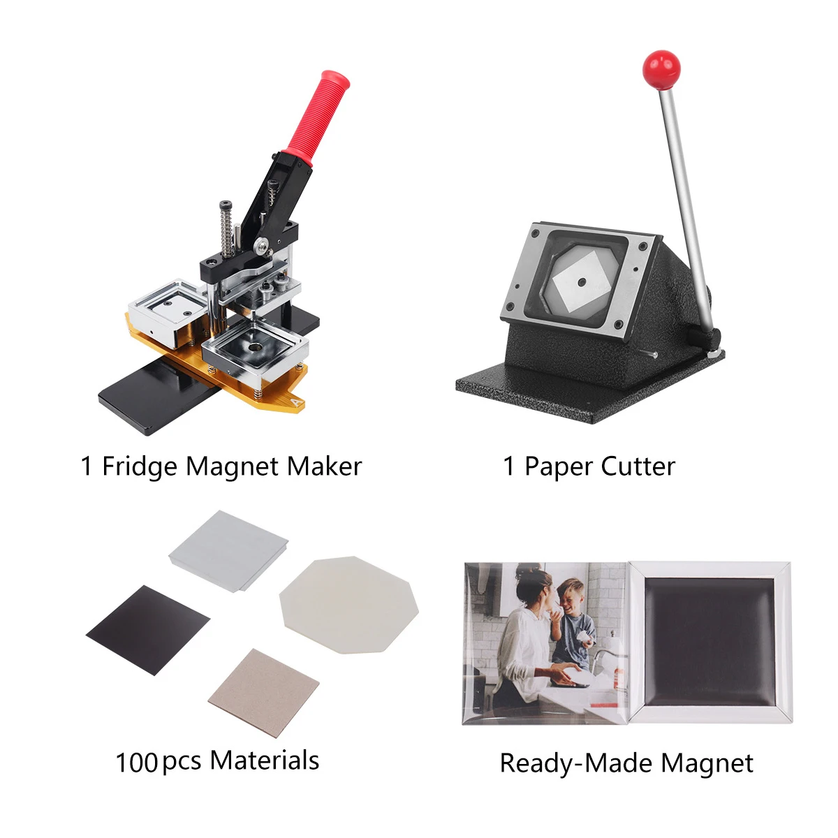 63.5 * 63.5mm Square Customized Photo Refrigerator Magnet Button Machine with Cutting Machine and 100 Magnets