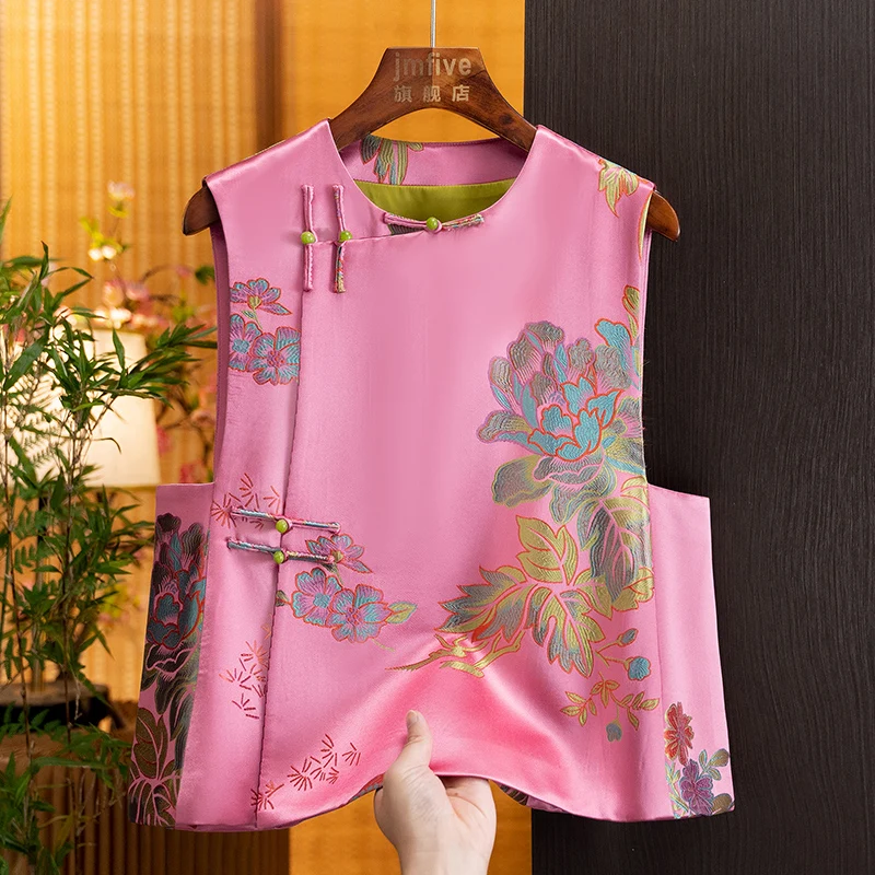 New Chinese-Style Heavy Silk Vintage Luxury Vest for Women, 2026 Autumn New Product, National Style Fashionable Vest