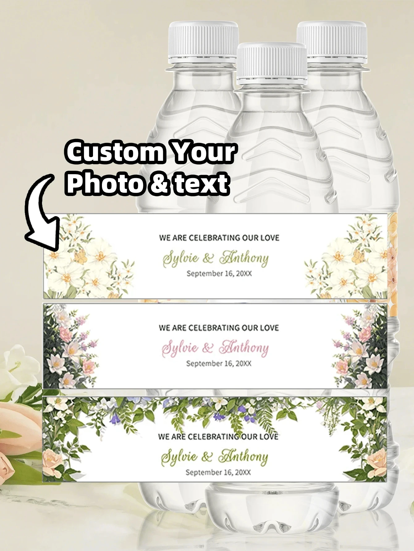 

Этикетка для бутылки с водой на заказ, 3 стиля, персонализированная печать на талии «сделай сам», свадьба, день рождения, крещение, юбилей, святого Валентина