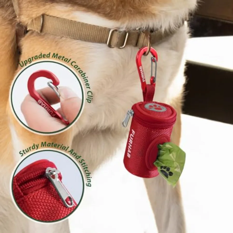 Dog Poop Bag Holder for Leash with Carabiner Clip Soft Fabric Small Doggie Waste Bag Dispenser Pet Doggy Bag Carrier 1680D Nylo