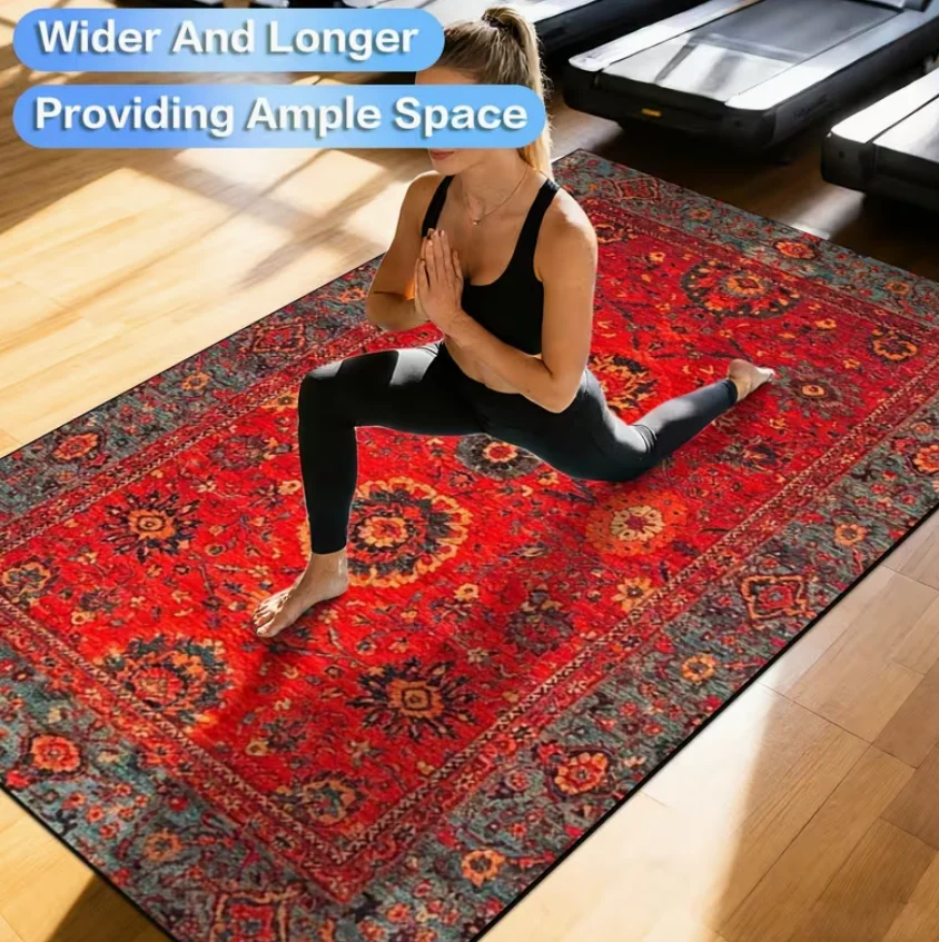 Home Gym On Carpet - Wide Long Vintage Red Persian Floral
