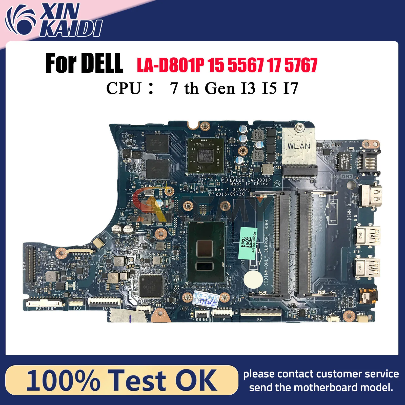 

For DELL Inspiron 15 5567 17 5767 Laptop Motherboard BAL20 LA-D801P with i3 i5 i7 CPU DDR4 CN-0KFWK9 0Y8N7H 100% Tested OK
