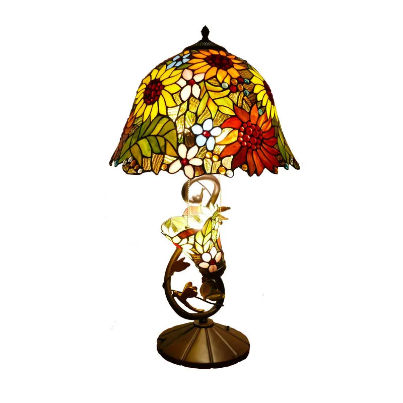 

European pastoral living room study sofa table stained glass lamp