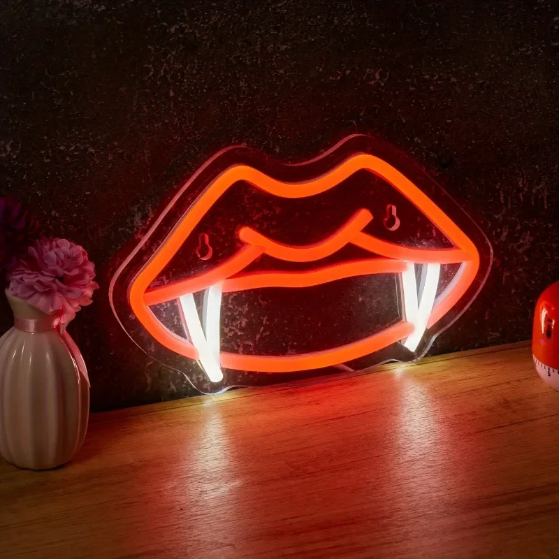 

Horror Vampire Teeth Neon Sign Vampires Fangs Lip LED Light for Wall Decor Game Room Club Pub Party Birthday Gifts