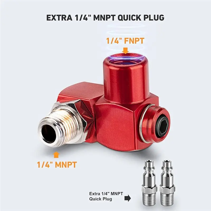 Aug. 2-Packs 1/4 Inch NPT 360 Degree Swivel Air Hose Fittings, No Leakage Air Hose Connector With 1/4 Inch MNPT Quick Connect