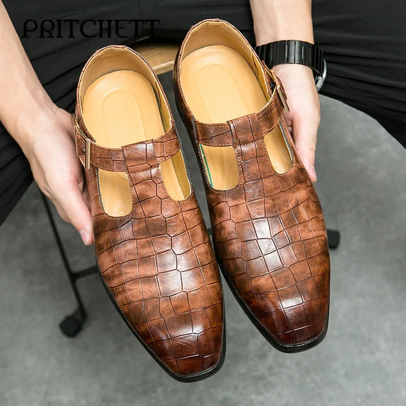 

Plaid Pointed Toe Large Size Sandals Fashionable Business Formal Shoes Trendy Men's Driving Shoes Personality Leather Shoes