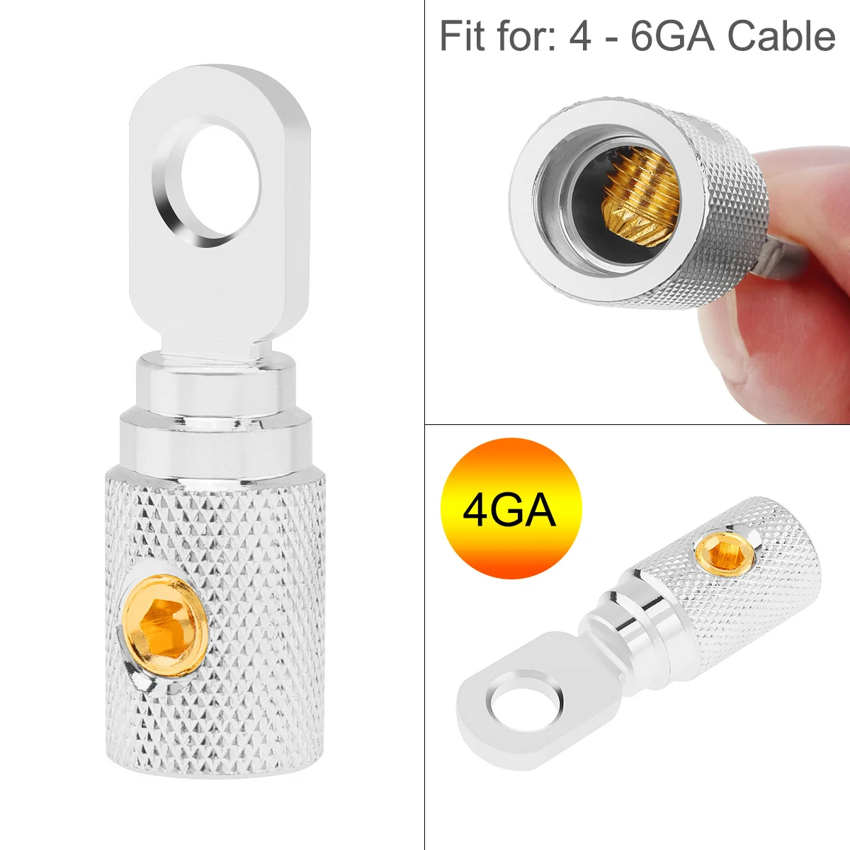 4 Gauge Brass with Nickel  Plated Ring Set Screw Battery Ring Terminals Amp Input Reducers for 4 - 6 Gauge Wire Applications