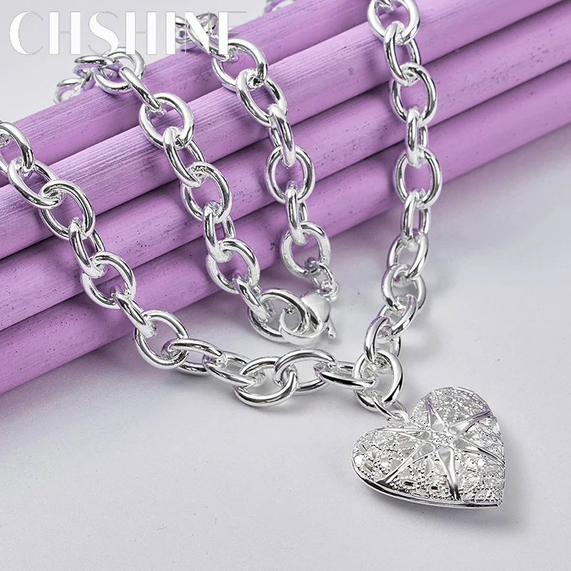 

CHSHINE 925 Sterling Silver Heart Frame Necklace For Women Lady Wedding Engagement Fashion Charm Jewelry