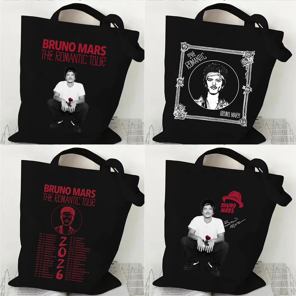 Bruno Mars The Romantic Tour 2026 Graphic Canvas Bag Shopping Tote