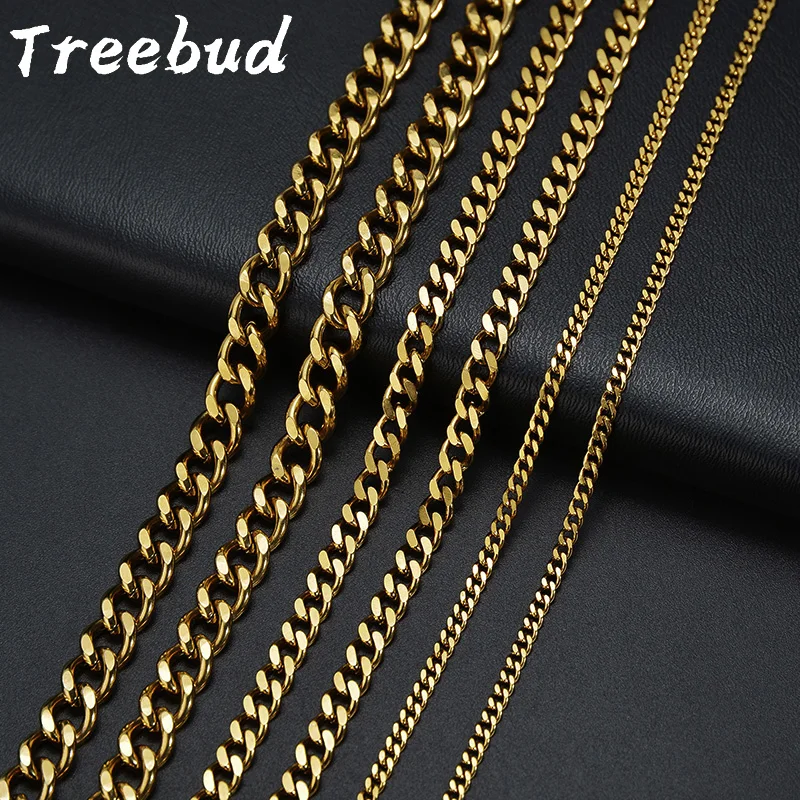 Treebud Fashion 3mm/5mm/7mm Cuban Chain Necklace Stainless Steel Men Women Thick Punk Chain Choker Hip-Pop Jewelry Dropshipping