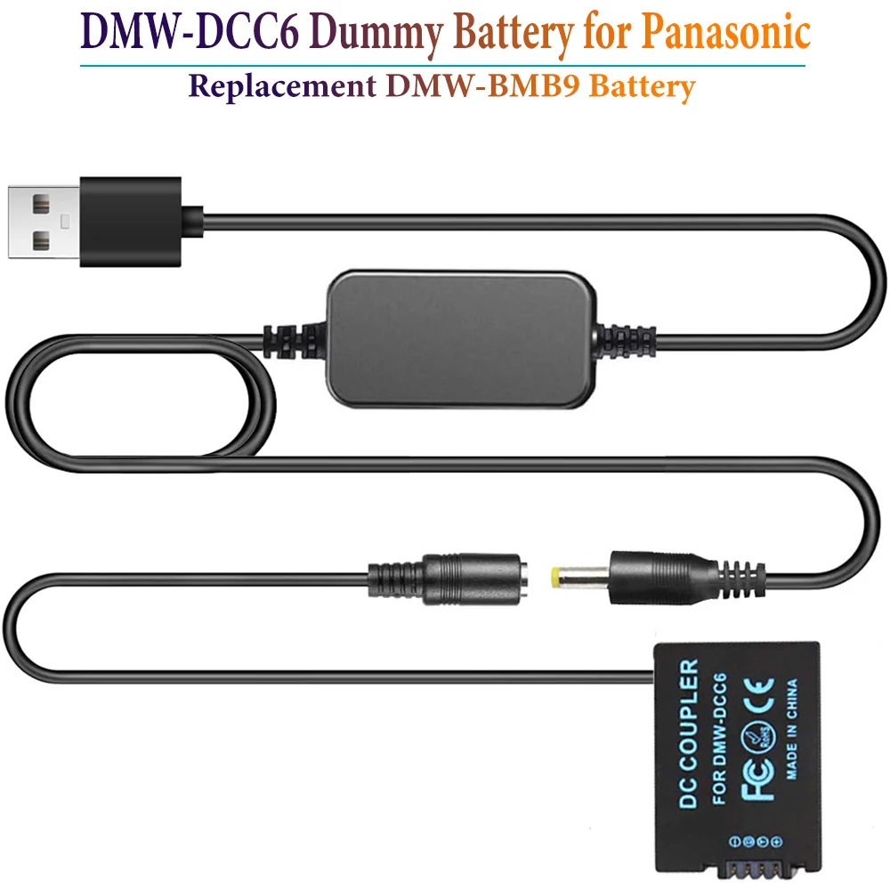 USB Adapter Cable to DMW-DCC6 DC Coupler DMW-BMB9 Dummy Battery for Panasonic DMC-FZ40 FZ47 FZ100 FZ150 FZ60 FZ70 DC-FZ80 Camera