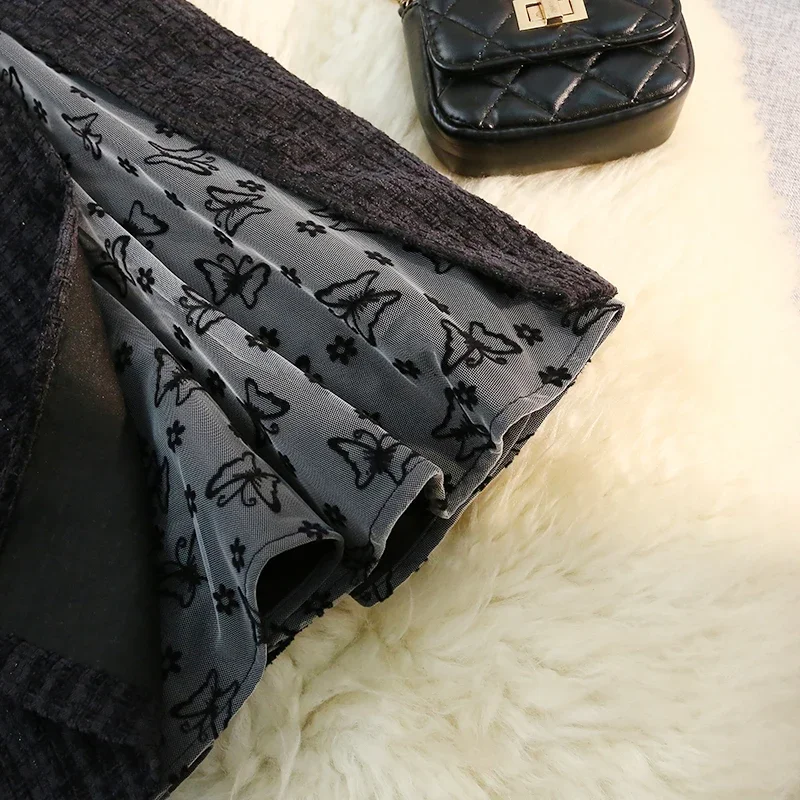 2025 Butterfly Black Midi Skirt for Women in Autumn and Winter Long Skirt High Waist Slimming and Covering Hips A-line Y2K Skirt