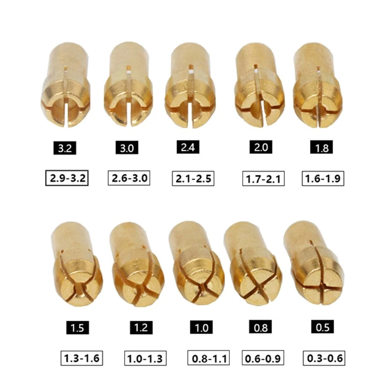 A2UD 11Pcs Rotary Tool Accessories - Durable Shiny Brass Collet Chuck FitsDremel Rotary Tools Including 10 Size 11Pieces