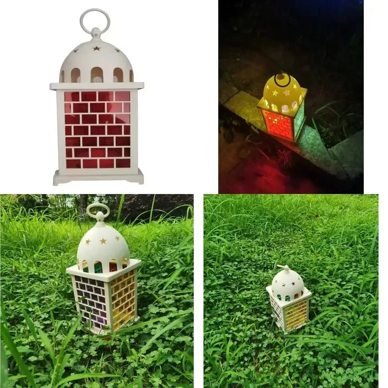 Vintage White Plastic Light Emitting Diode Candle Hollow Storm Lantern Fashion Design Garden Muslim Ramadan Party Decoration
