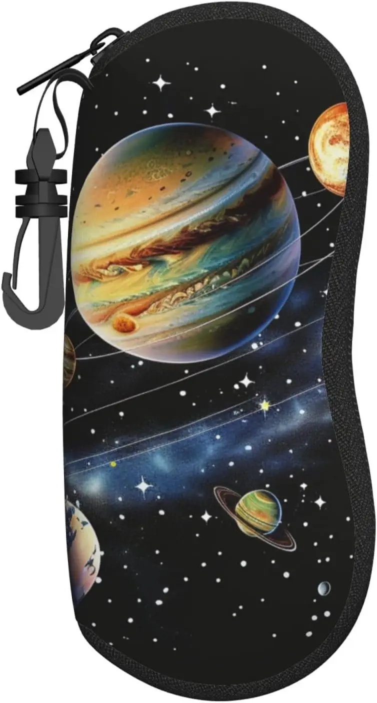 

Eyeglass Case for Men Women Planets Stars and Galaxy Printed Sunglasses Case Portable Zipper Eyewear Protector Box