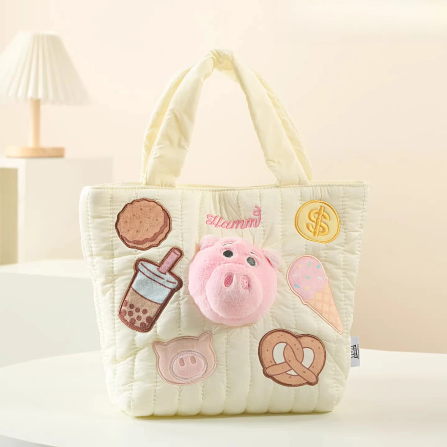

Disney Ham Pig Hug Dragon Fruit Plush Doll Handbag Lunch Bag Portable Large Capacity Plush Bag
