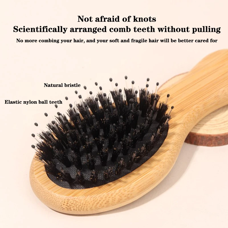 Hair Brush Boar Bristle Massage Comb Anti-static Hair Scalp Paddle Brush Styling Detangling Straighten Comb Mini Air Bag Comb