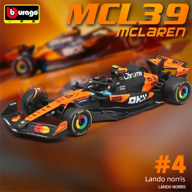 Bburago 1:43 2025 McLaren MCL39 F1 Гоночный болид Формулы-1, литая модель из сплава # 4 Норрис # Подарочная коллекция 81 Piastri для фанатов