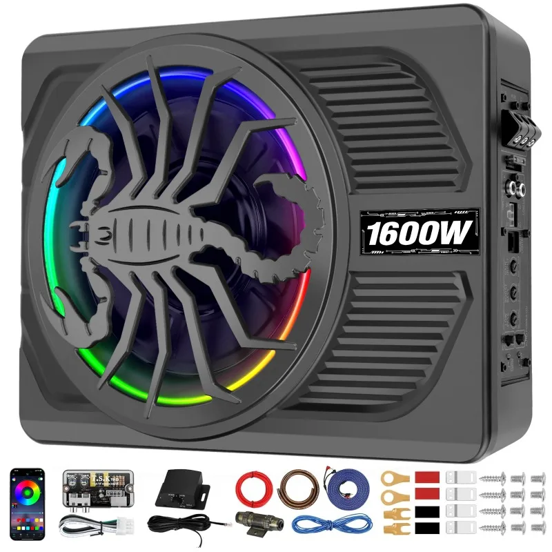 10 Inch Car Speaker Stereo Ultra Thin Seat Subwoofer 1600W Powerful With Built in Individual Low Pass Amplifier HiFi Car Audio
