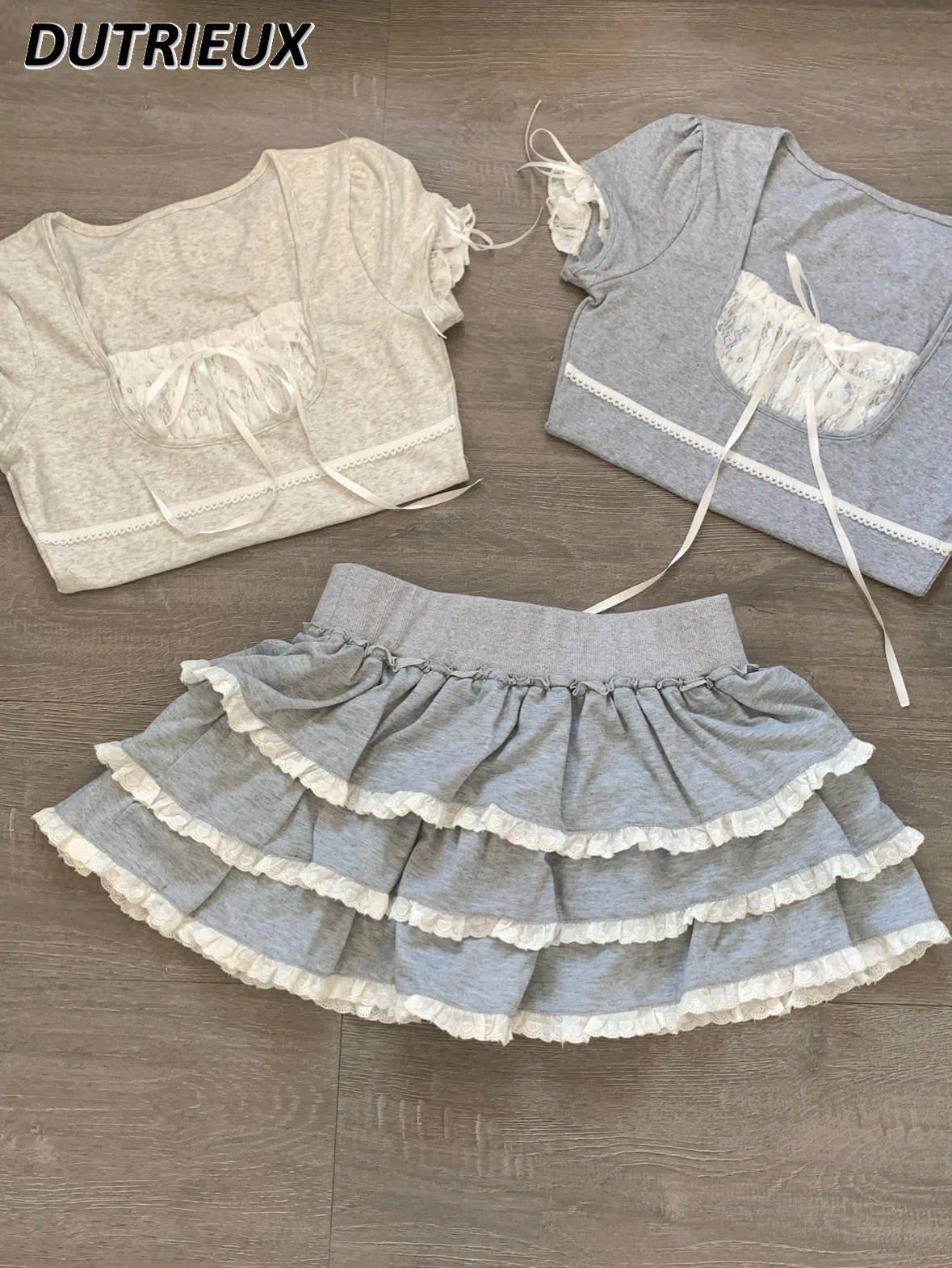 Original Japanese Sweet Cute Girls Short Skirt Women's Spring Autumn New Lotus Leaf Edge Elastic Waist Fluffy Cake Mini Skirts