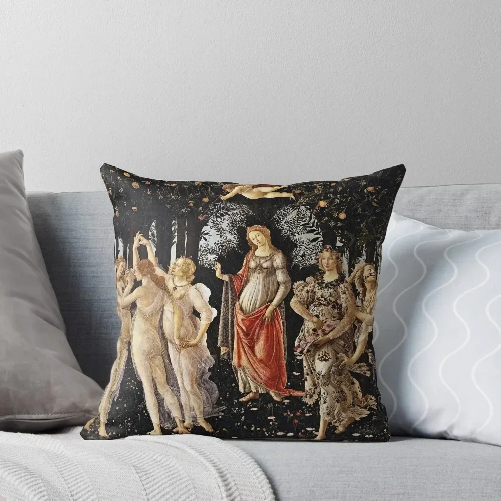 Botticelli - La Primavera (Spring) (1481 - 1482) Throw Pillow autumn pillowcase Couch Cushions Sofa Cover pillow