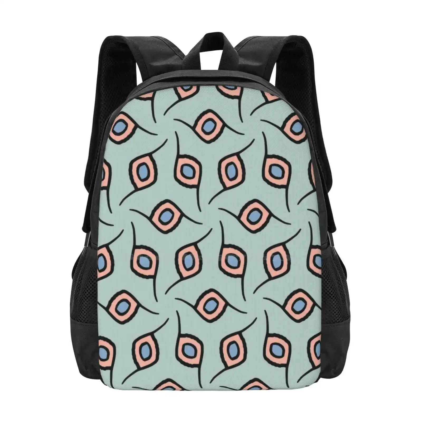 

Camille School Bags For Teenage Girls Laptop Travel Bags Camille Pattern Abstract Peach Blue Green Peacock