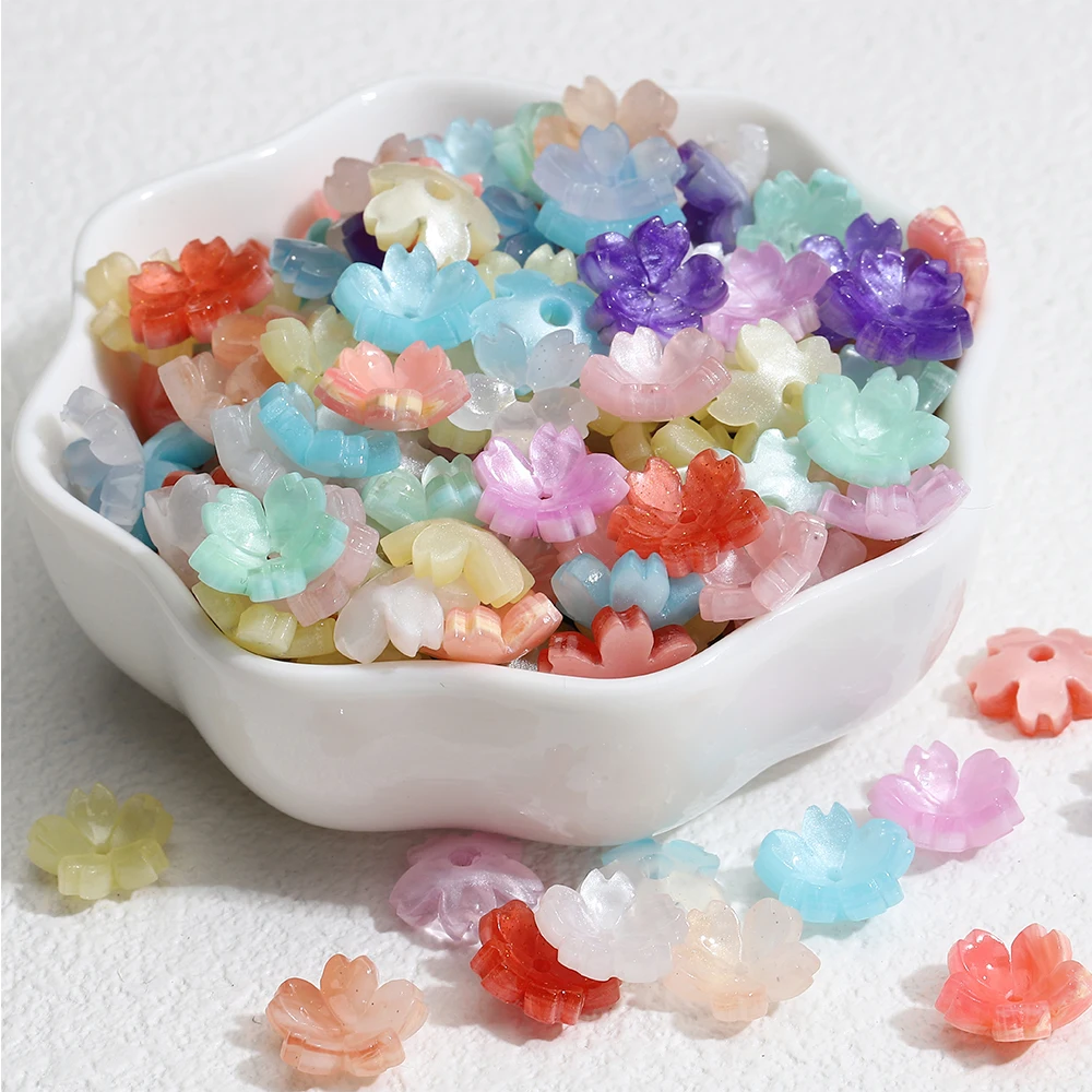 10/20/50pcs Resin Flower Beads Caps Cherry Blossoms Petal Charms Pendants Loose Spacer Bead for Earrings Hair Jewelry Making DIY