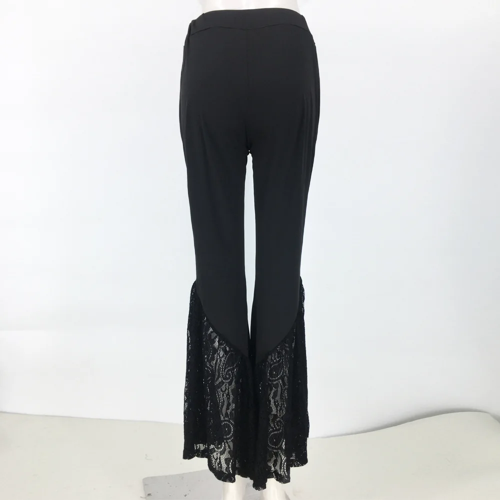 Womens Fashion High Waist Pants Ladies Black Evening Party Wear Casual Pants Long Trousers Side Slit Flared Bell Bottom Pants