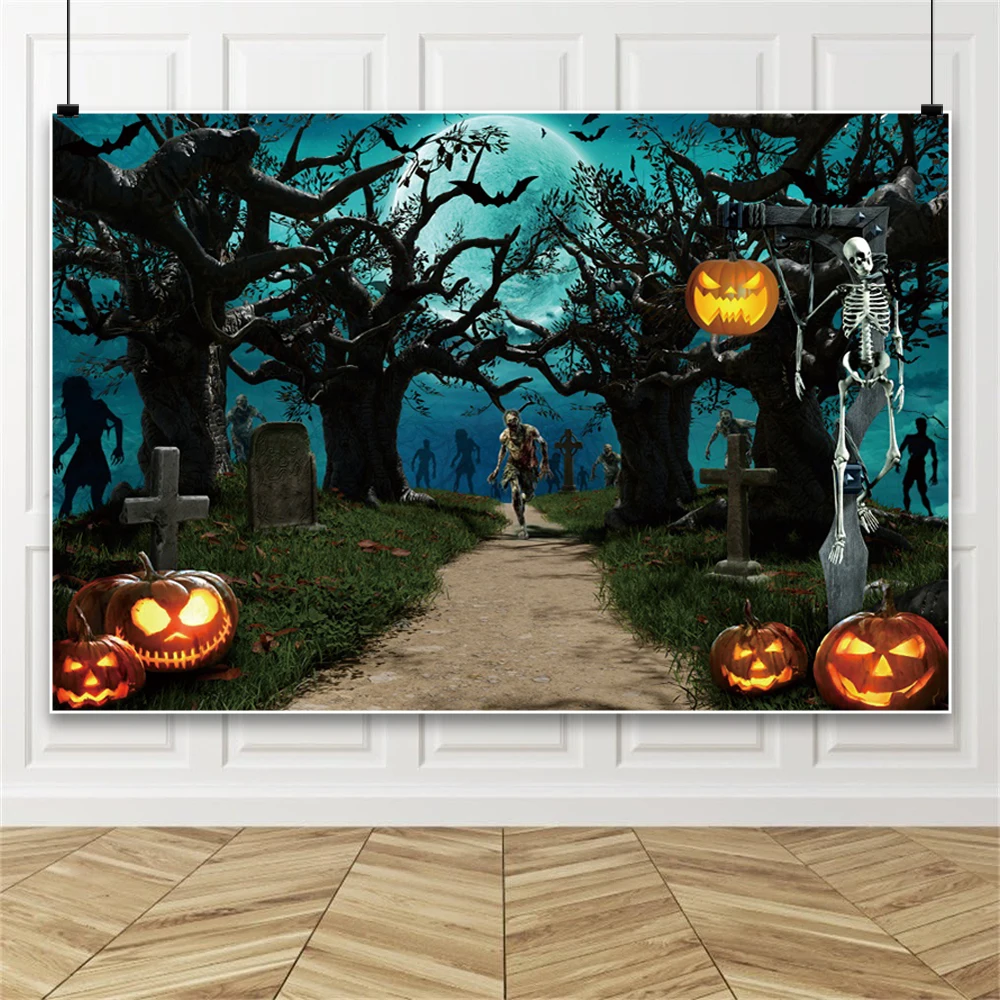 خلفية تصوير لليالي الرعب تحت عنوان الهالوين، مقبرات مسكونة، زومبي، ديكورات منزلية، خلفية صورة للحفلات العائلية