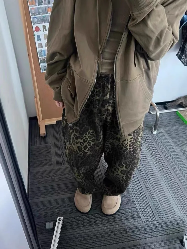 

Ретро американские джинсы с леопардовым принтом, прямые широкие джинсы для мужчин и женщин, весна-осень, новый тренд, брендовая винтажная одежда